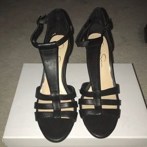 Jessica Simpson black sandal wedges.